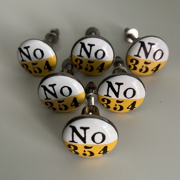 Anthropologie Yellow Lucky Number Dresser Knobs (1) - Picture 3 of 6